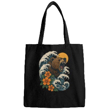 Discover Bear Surfer Wave with Hibiscus Flowers Bags