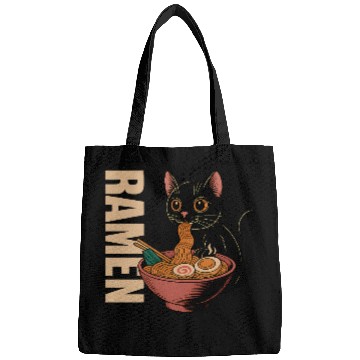 Discover Black Cat Ramen Illustration Bags