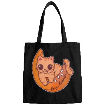 Discover Cozy Autumn Cat on Pumpkin Moon Bags