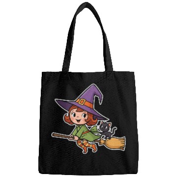 Discover Magical Witch and Cat Illustration Bags