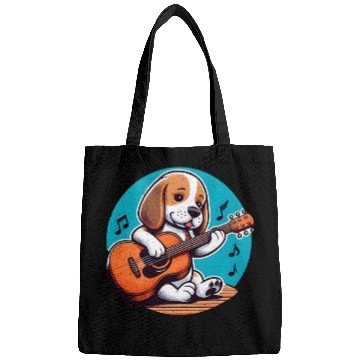 Discover Playful Puppy Guitar Illustration Bags