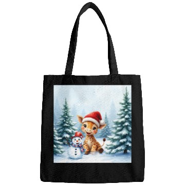 Discover Festive Giraffe with Snowman Santa Hat Bags