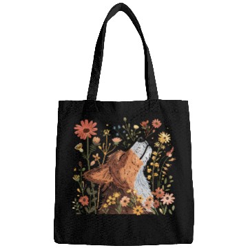 Discover Serene Howling Wolf Amid Floral Bloom Bags