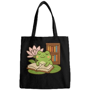 Discover Serene Frog Reading Book Under Lotus Bags