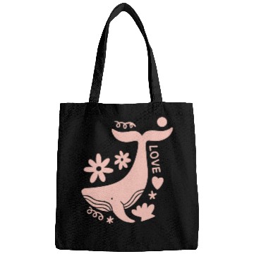 Discover Whimsical Pink Whale with Floral Accents Bags