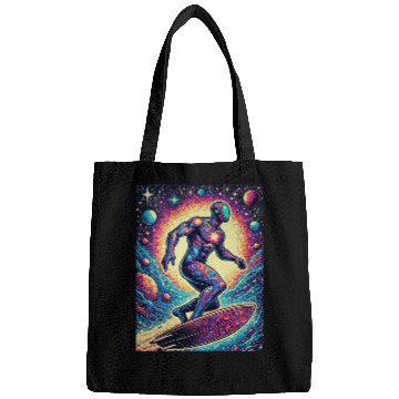Discover Cosmic Surfer Astronaut Illustration Bags