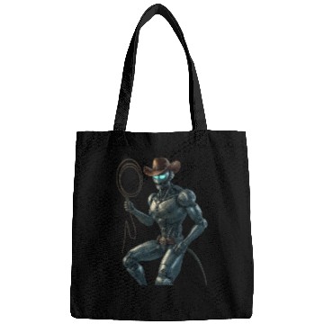 Discover Robot Cowboy – Futuristic Sci-Fi Western Artwork Bags