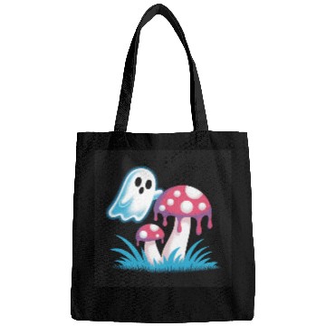 Discover Whimsical Ghost and Mushrooms Illustration Bags