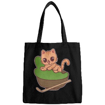 Discover Kawaii Cat in Matcha Tea Bowl Bags