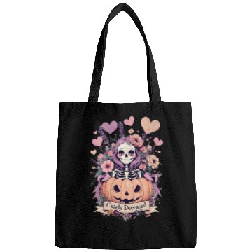 Discover Whimsical Skeleton with Pumpkin and Floral Accents Bags