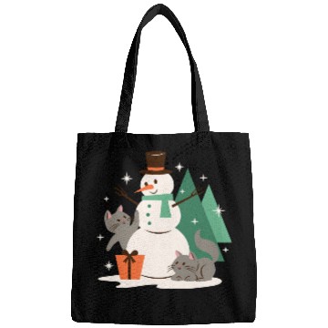 Discover Festive Snowman with Cats and Pine Trees Bags