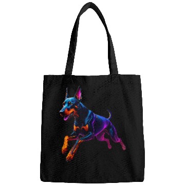 Discover Neon Doberman Running Illustration Bags