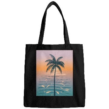 Discover Tropical Sunset Palm Illustration Bags