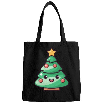Discover Kawaii Christmas Tree Illustration Bags