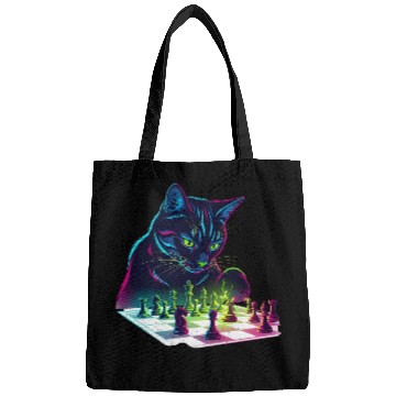 Discover Neon Black Cat Chess Art Bags