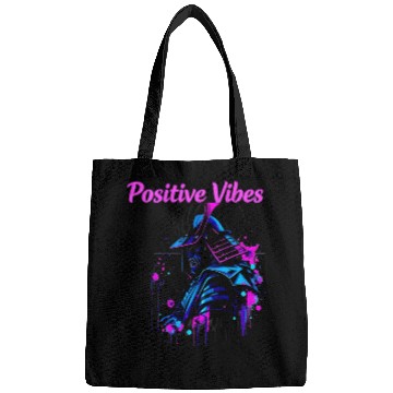 Discover Neon Samurai Skull with Positive Vibes Bags