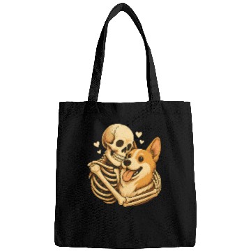 Discover Halloween Skeleton Hugging Corgi Dog Bags