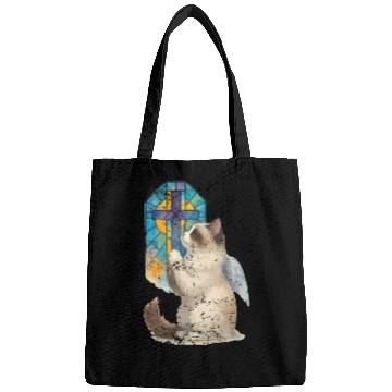 Discover Celestial Cat with Stained Glass Cross Bags