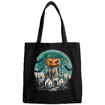 Discover Haunted Pumpkin Castle Halloween Design Bags