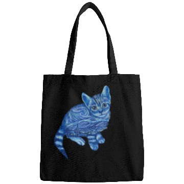 Discover Blue Van Gogh Starry Night Bengal Cat Illustration Bags