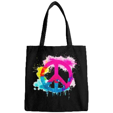 Discover Peace sign neon colors groovy spray paint splatter Bags