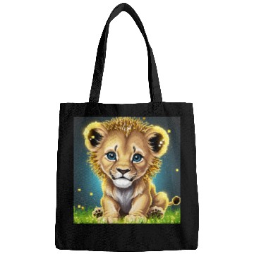 Discover Glowing Pixel Lion Cub Illustration Bags