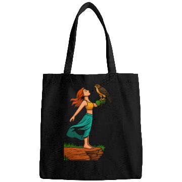 Discover Woman with Hawk on Arm in Nature Scene Bags