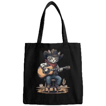 Discover Cowboy Cat with Guitar – Western Kitty Art Bags