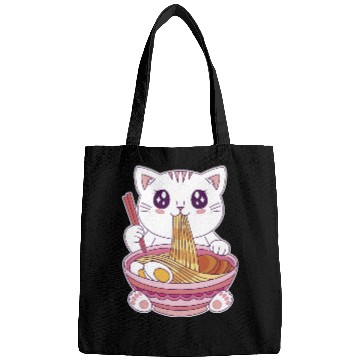 Discover Cute Kawaii Cat Eating Ramen  Bags