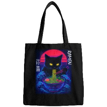Discover Neon Black Cat Ramen Art Bags