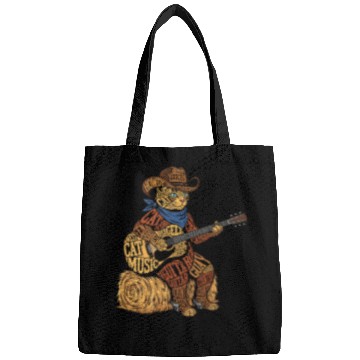 Discover Cowboy Cat Playing Guitar – Typography Art Bags
