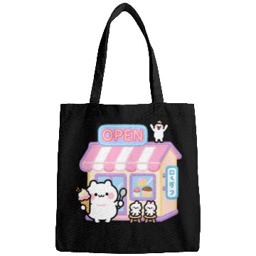 Discover Kawaii Cat Ice Cream Shop Illustration Bags