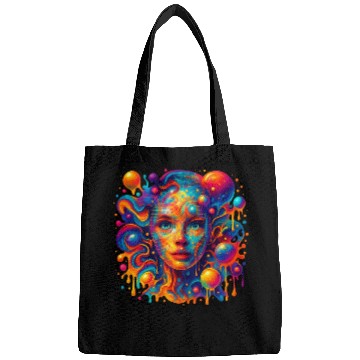 Discover Vivid Psychedelic Woman Portrait Bags