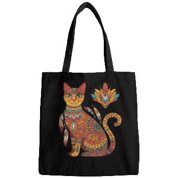 Discover Boho Mandala Cat – Tribal Art Vibes Bags