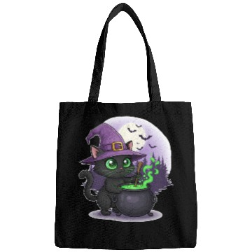 Discover Enchanting Witch Cat Under Full Moon Bags