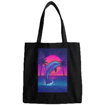Discover Neon Dolphin Sunset Scene Bags