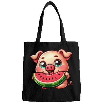 Discover Cute pig with watermelon summer vacation farmer Bags