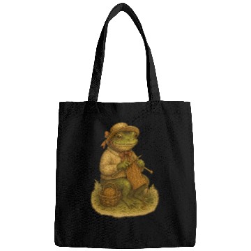 Discover Whimsical Frog Knitting Illustration Bags