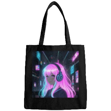 Discover Neon Cyber Girl Illustration Bags