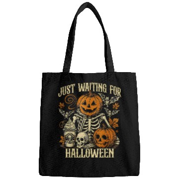 Discover Just Waiting For Halloween Skeleton Spooky Season Bags