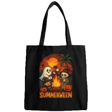 Discover Summerween Campfire Ghost Skeleton Funny Halloween Bags