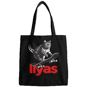 Discover Cool Cat Skateboard with cute Boy Name ILYAS Bags