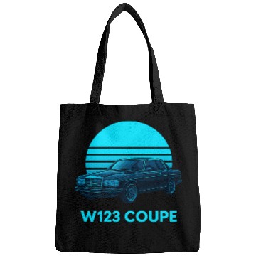 Discover Black W123 Coupe – Neon Retro 80s Style Automotive Bags