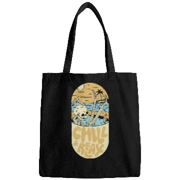 Discover Skeleton Chilling on Beach Sunset Bags