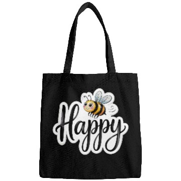 Discover Whimsical Bee and Happy Text Artwork Bags