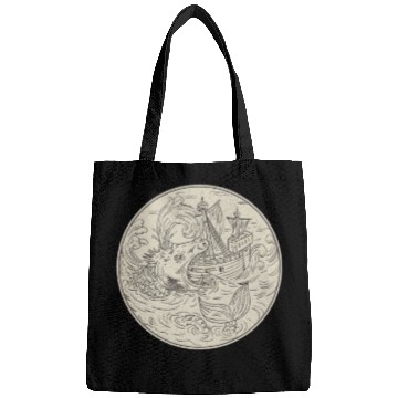 Discover Ancient Sea Monster Attacking Sailing Ship Circle Bags