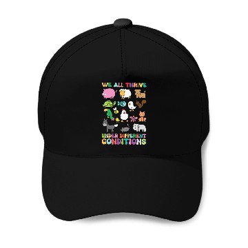 Discover We All Thrive Under Different Conditions Autism Teacher Baseball Tees Baseball Caps