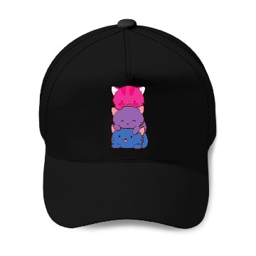 Discover Bisexual Pride Kawaii Kitty Cat Stack Anime Baseball Tees Baseball Caps