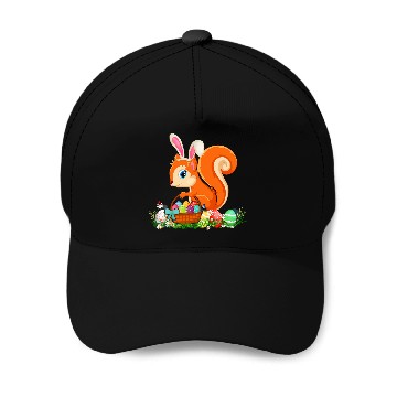 Discover Happy Easter Bunny Squirrel Holding Easter Egg Basket Baseball Caps