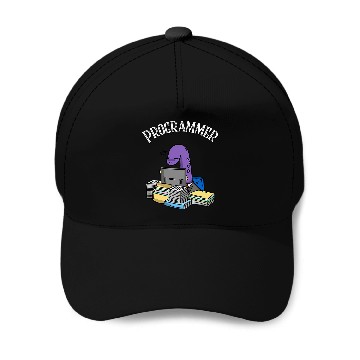 Discover Dinosaur Pet Programmer Dinosaur at Computer Funny Brontosaurus Baseball Caps